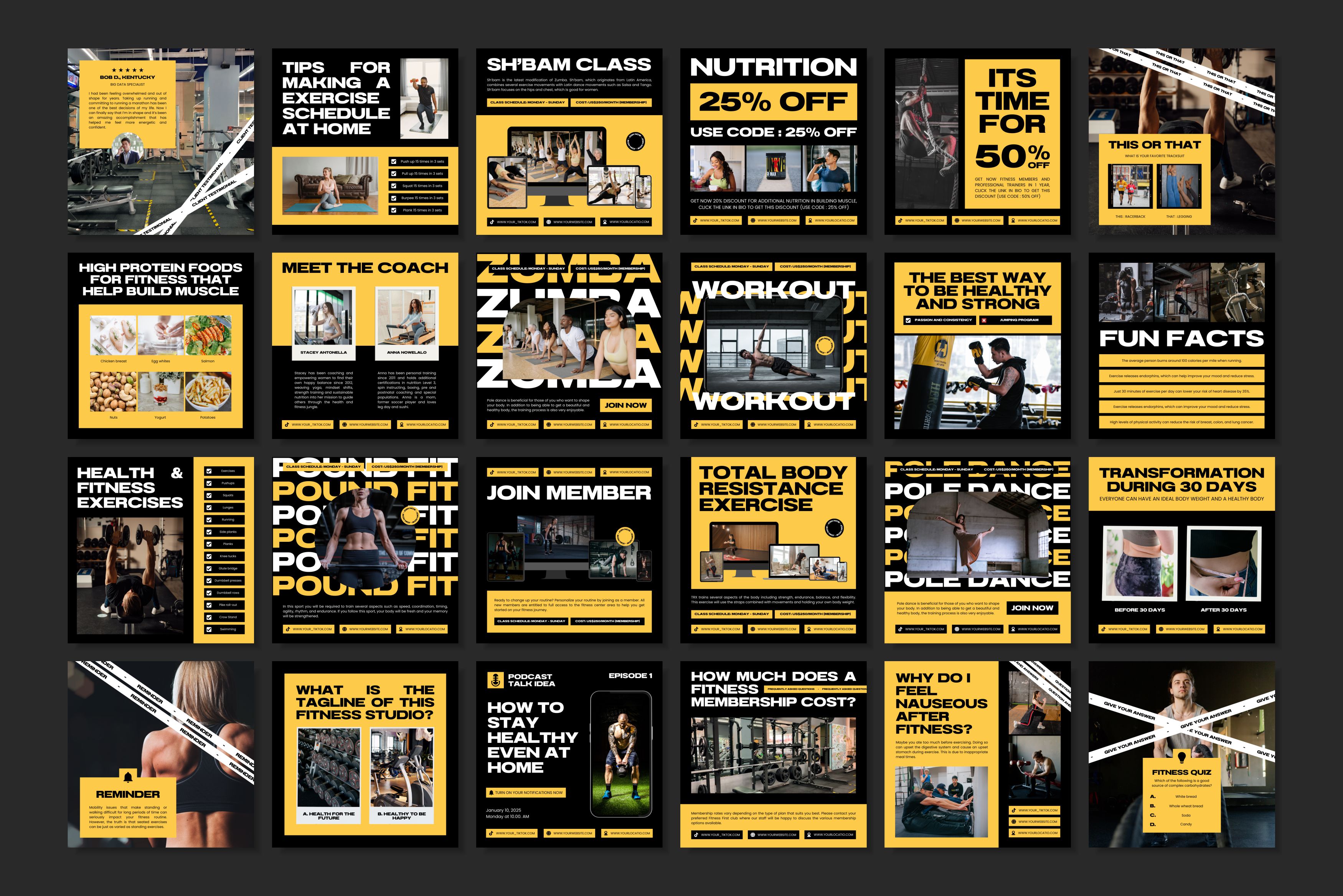 Fitness Canva Social Media Template - Yellow #3