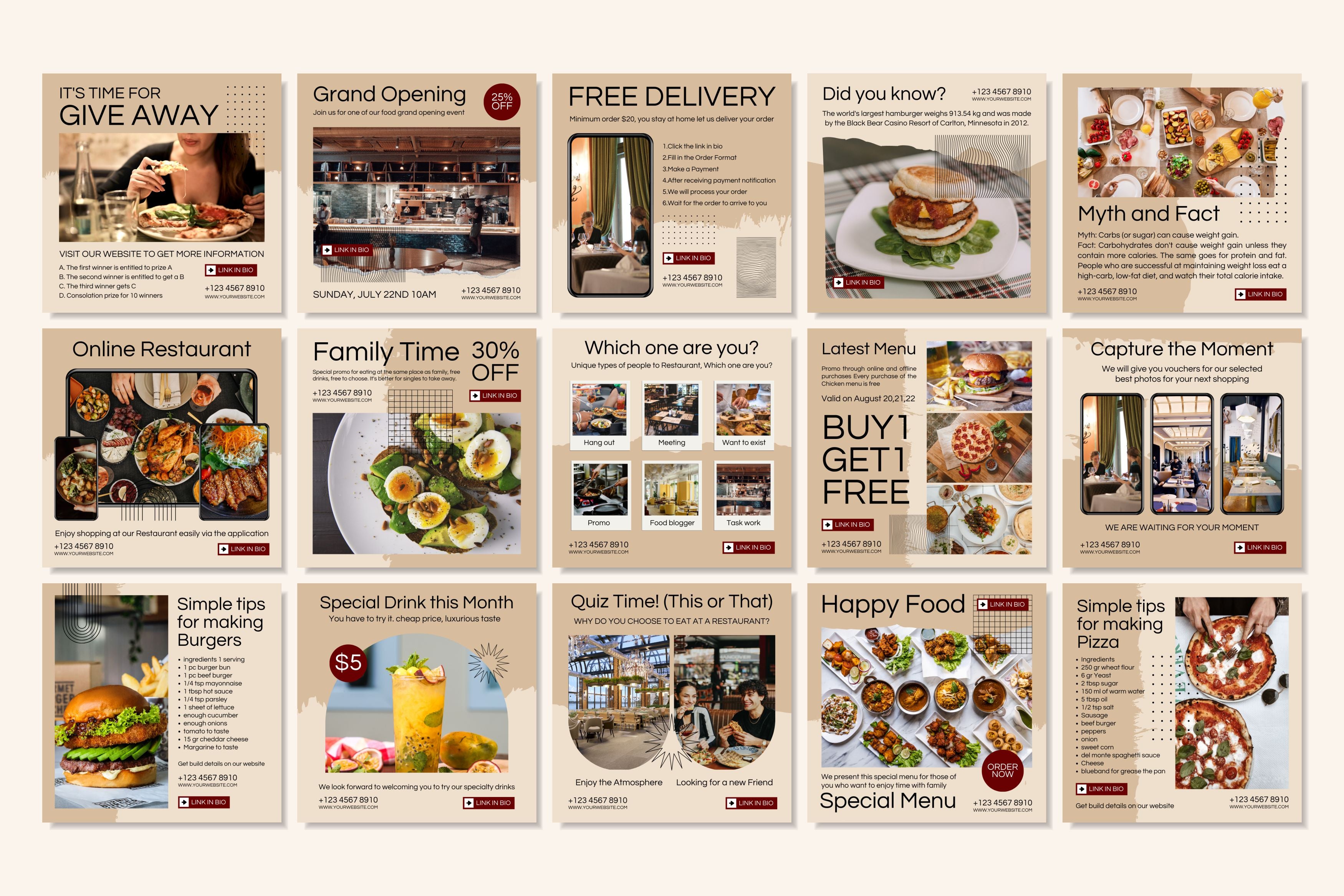 Restaurant Canva Social Media Template - Beige #1