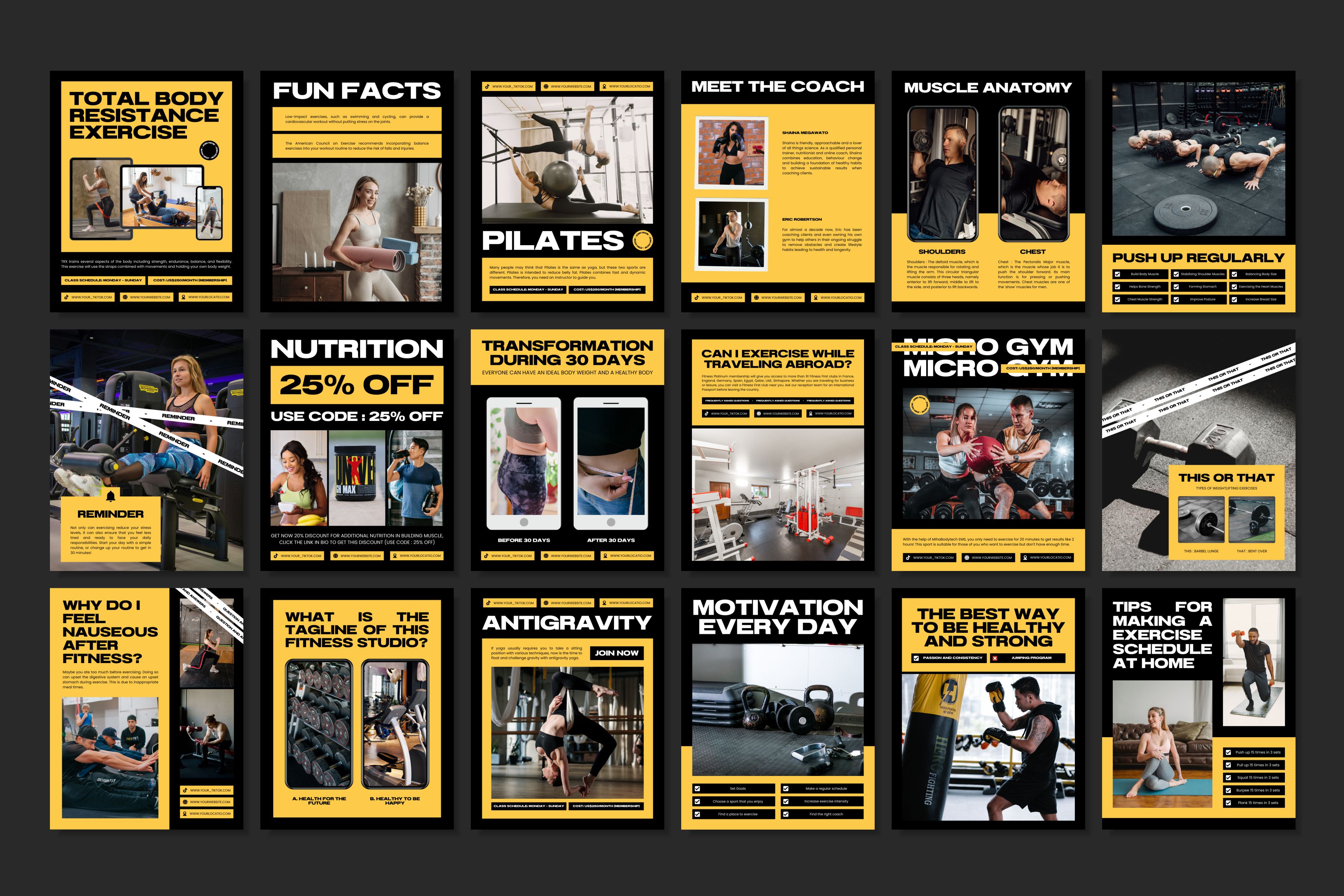 Fitness Canva Social Media Template - Yellow #3