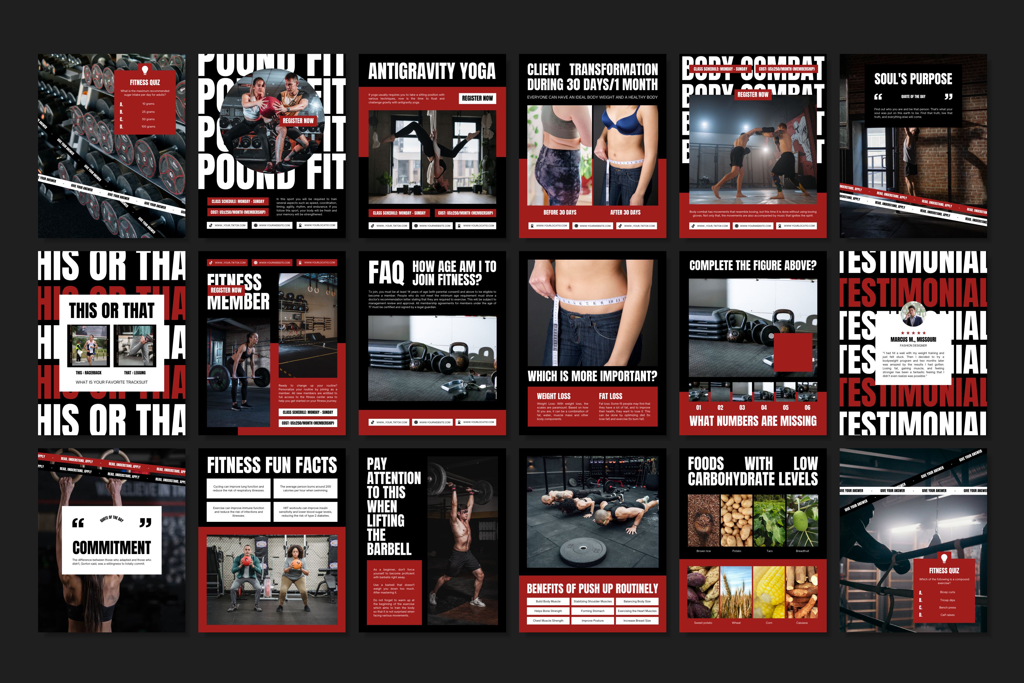 Fitness Canva Social Media Template - Red #1