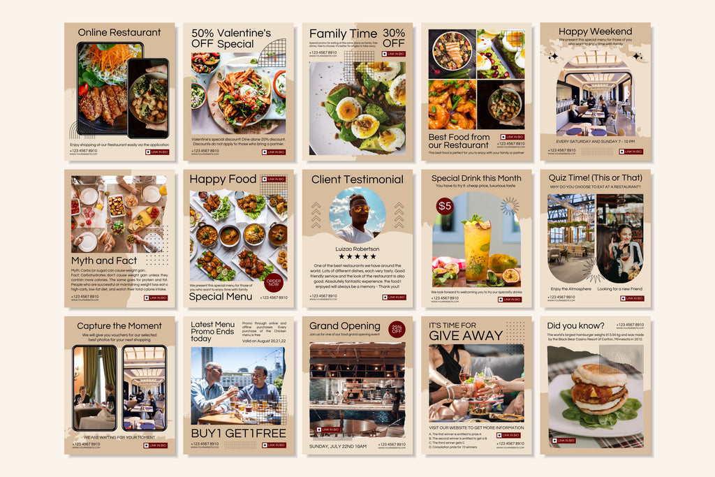 Restaurant Canva Social Media Template - Beige #1