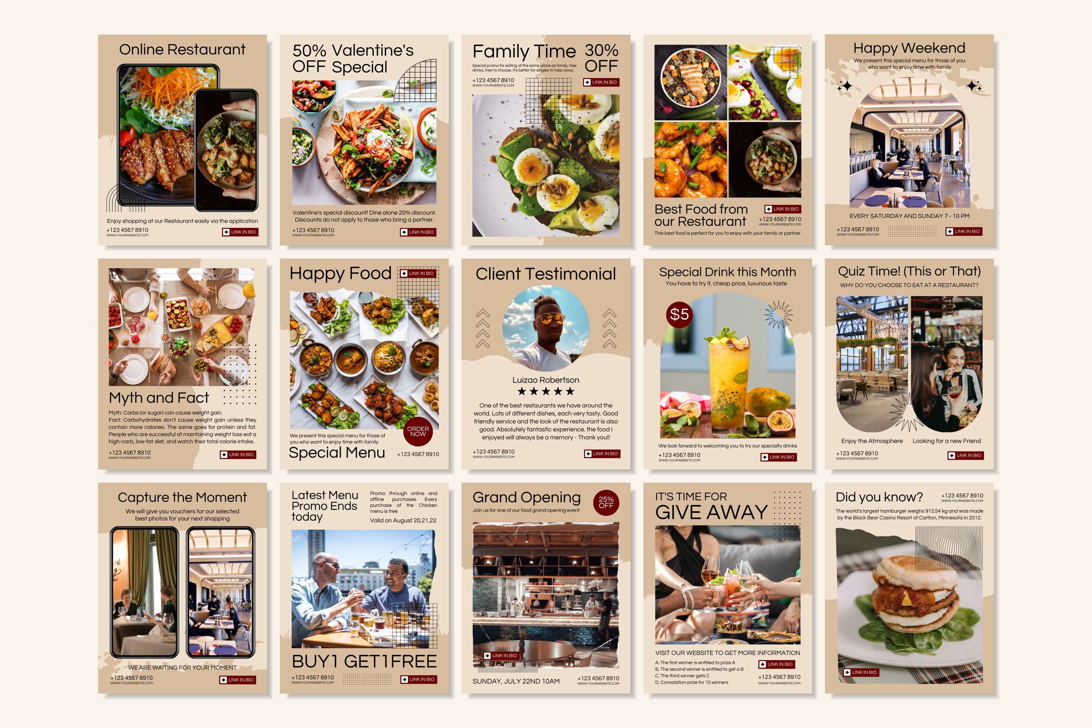 Restaurant Canva Social Media Template - Beige #1