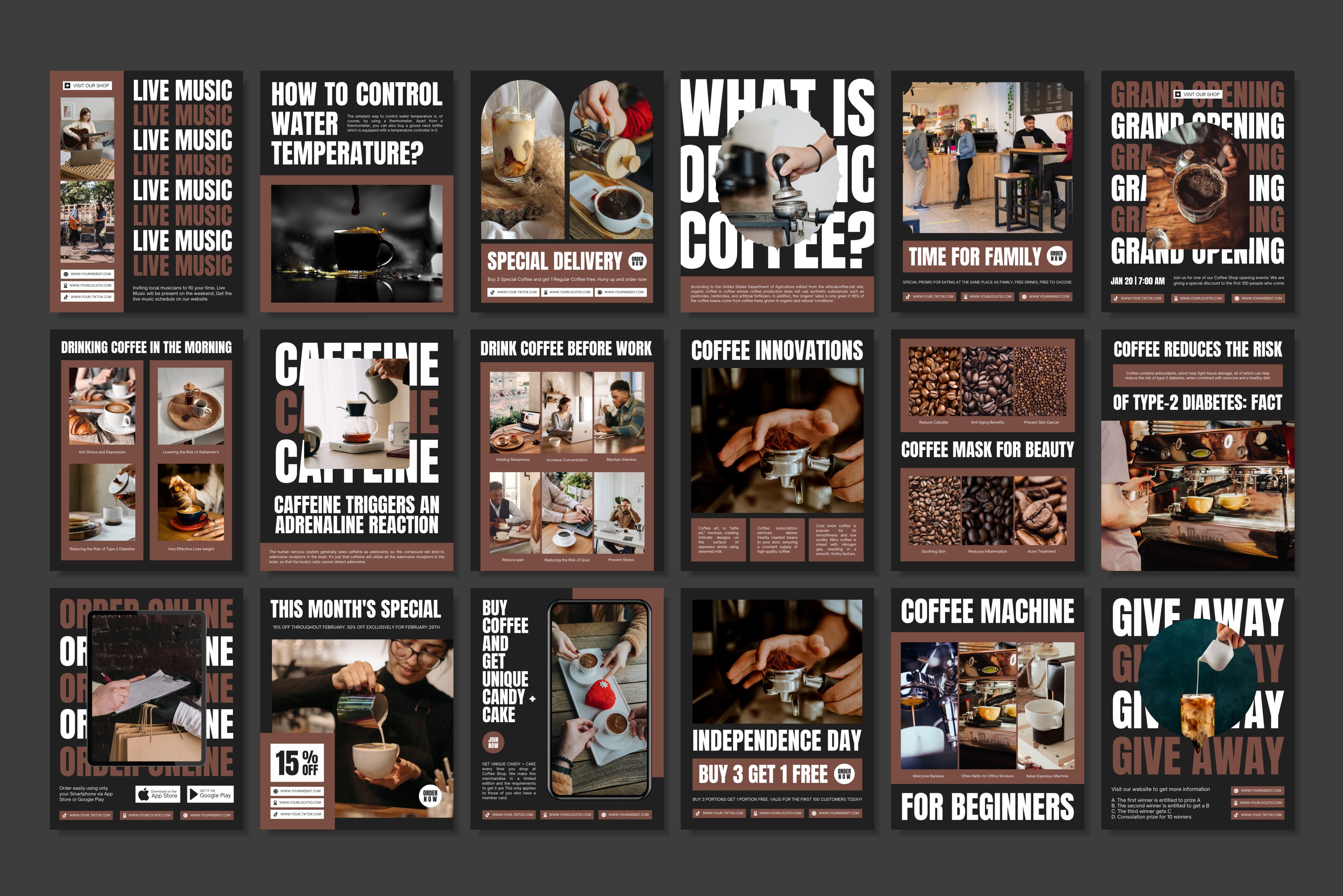 Coffee Shop Canva Social Media Template - Black #1