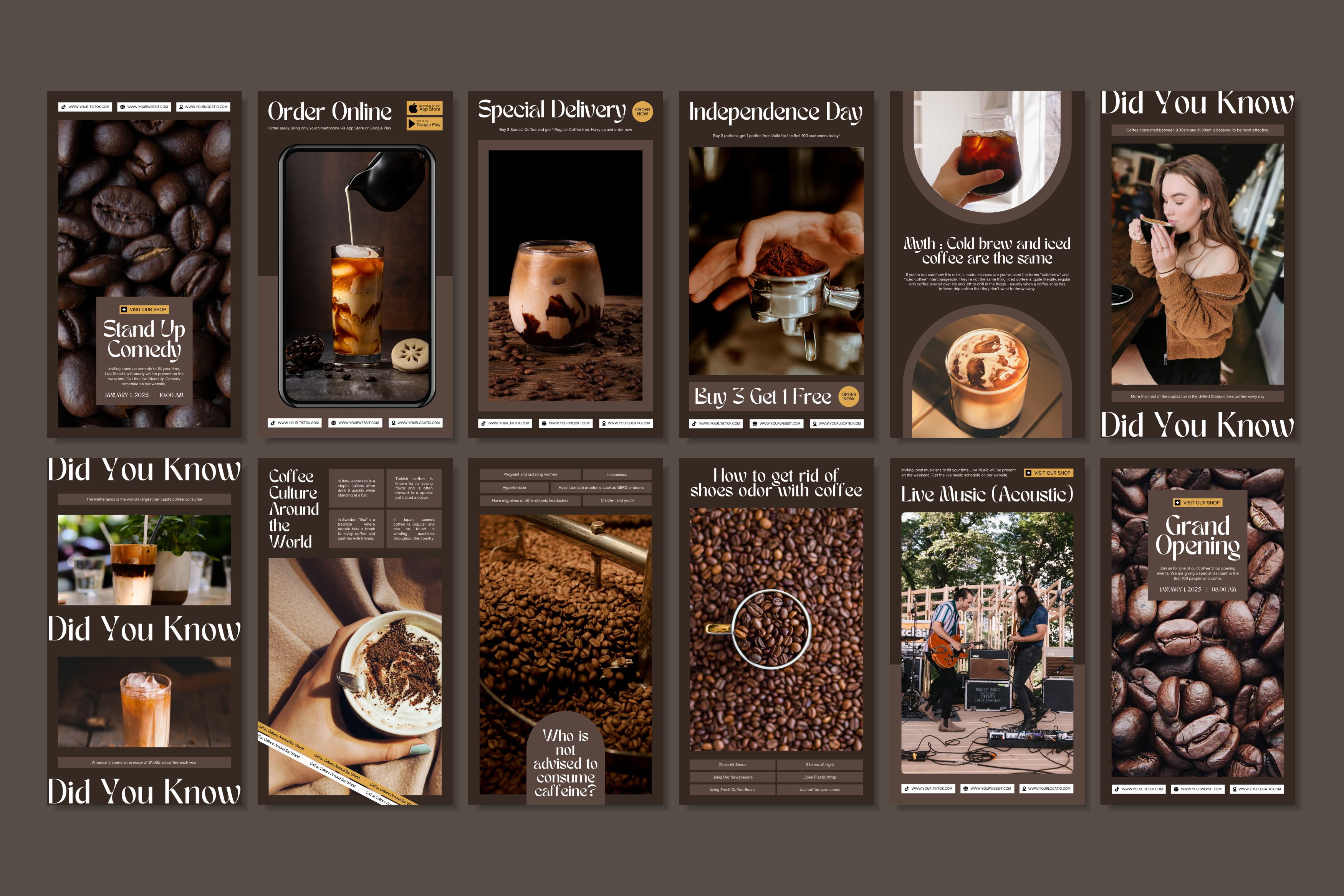 Coffee Shop Canva Social Media Template - Brown #3