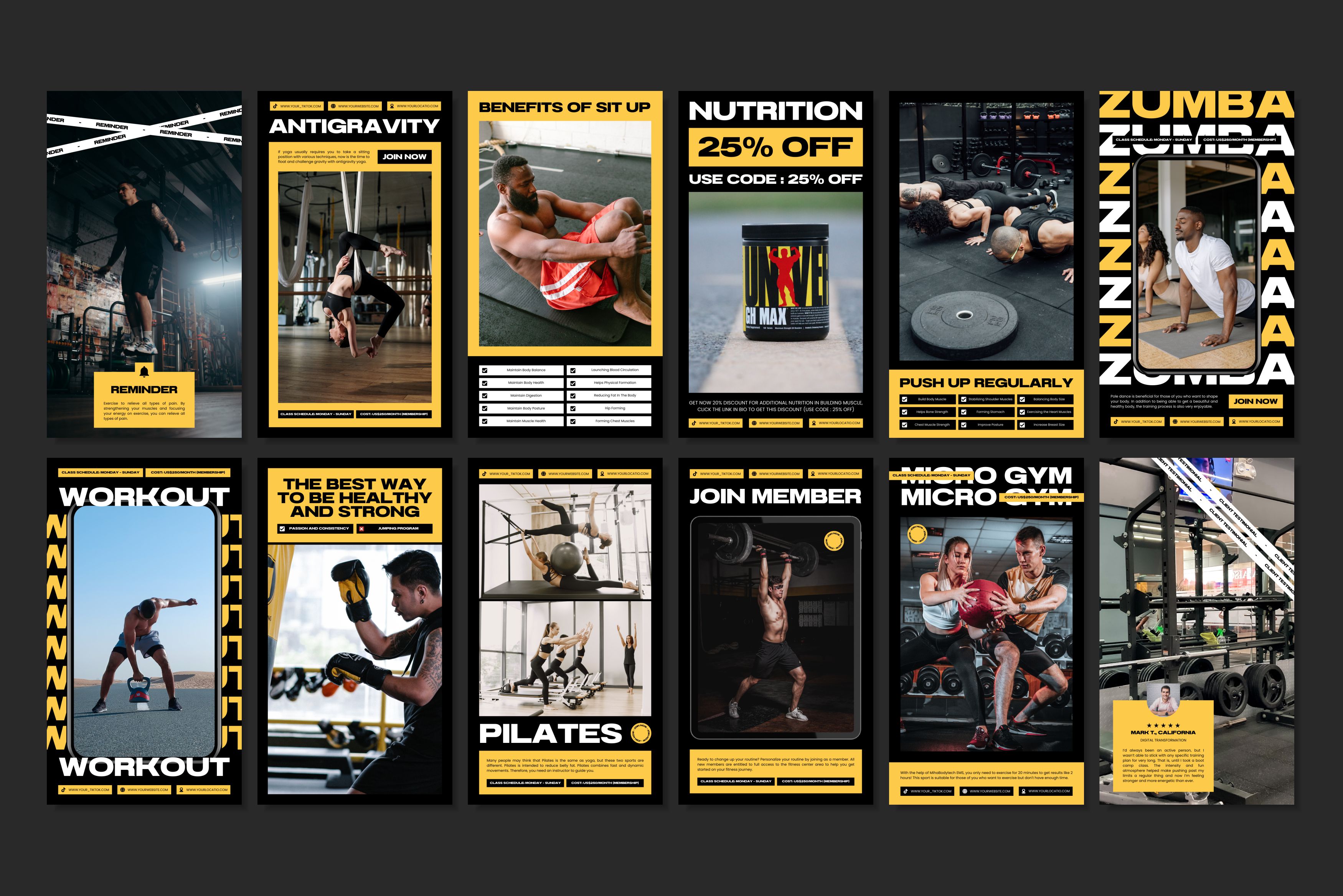 Fitness Canva Social Media Template - Yellow #3