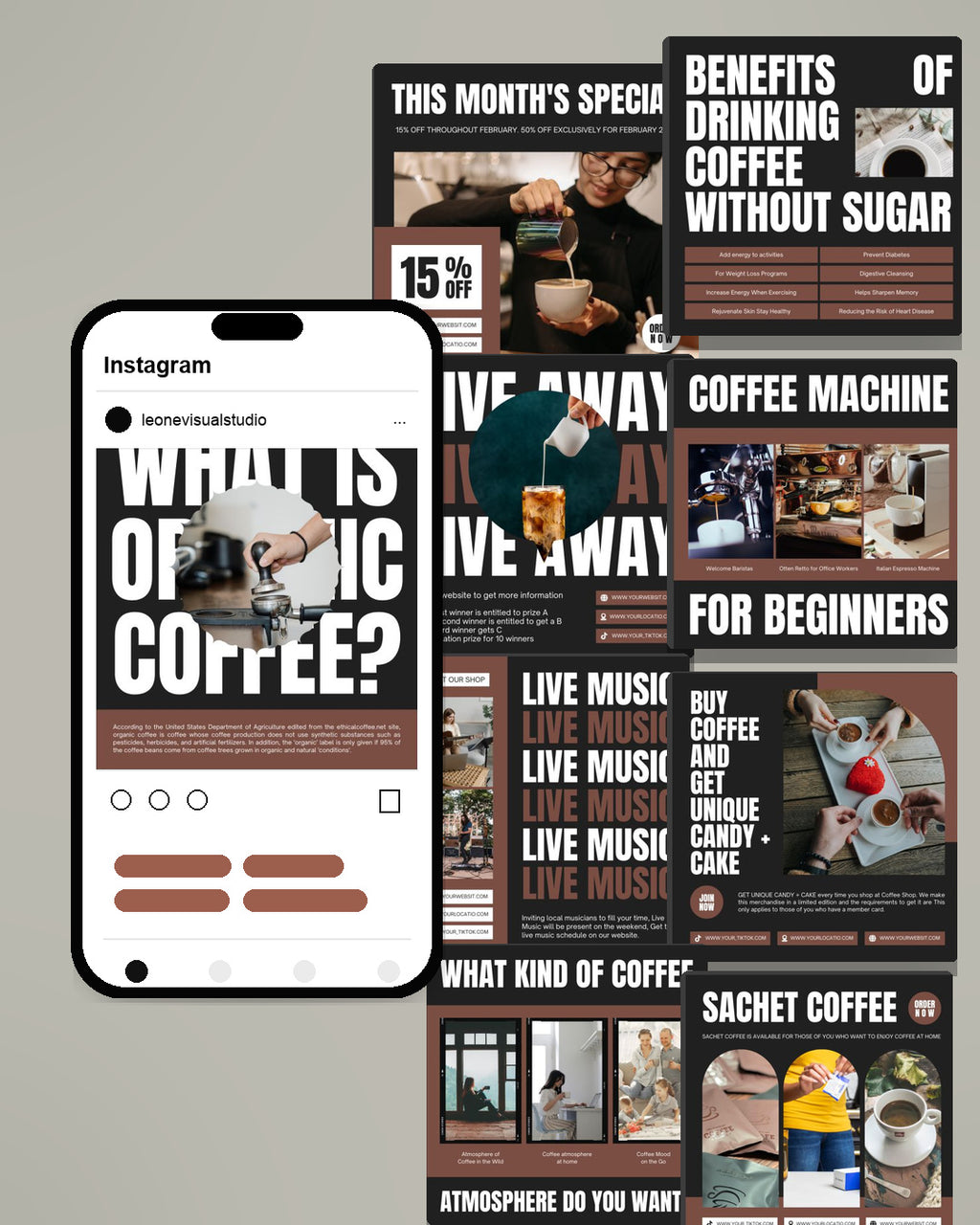 Coffee Shop Canva Social Media Template - Black #1