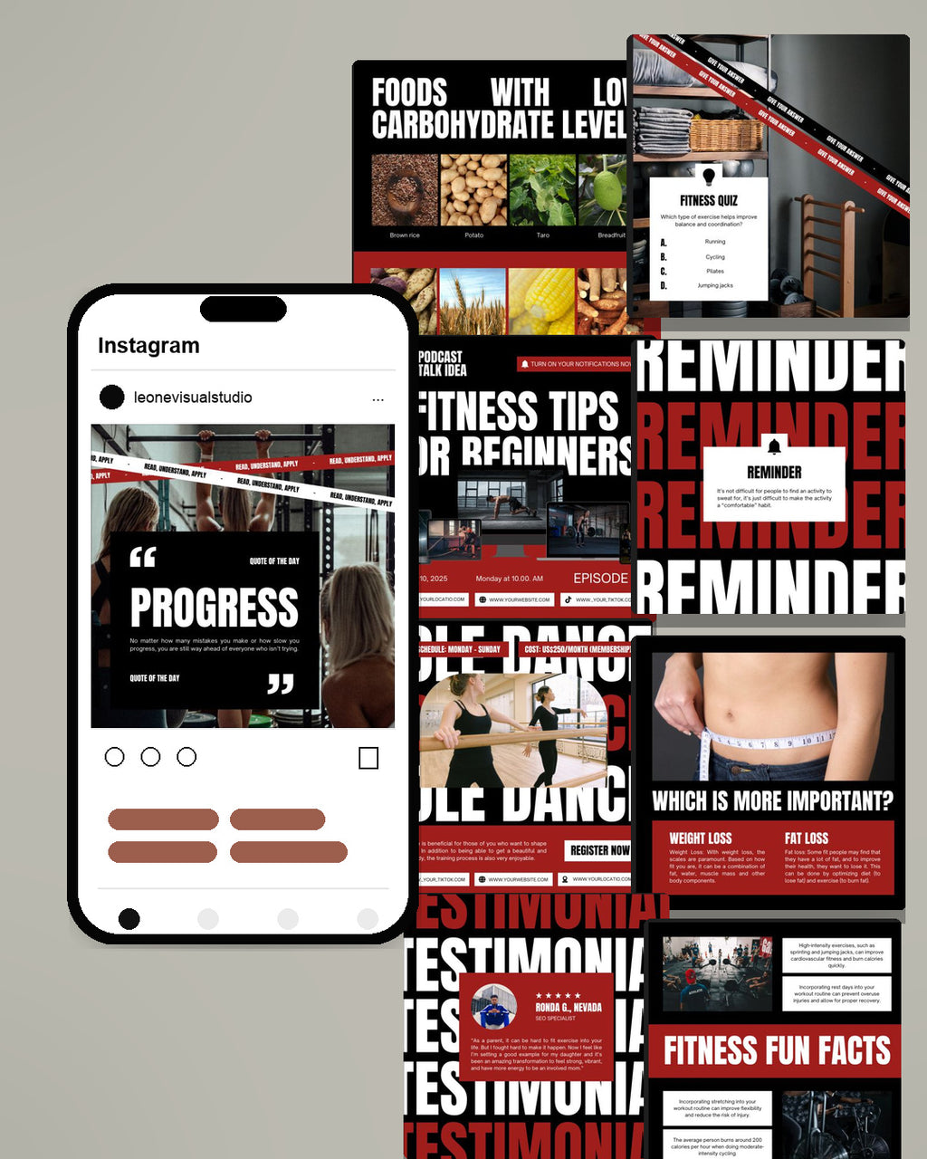 Fitness Canva Social Media Template - Red #1