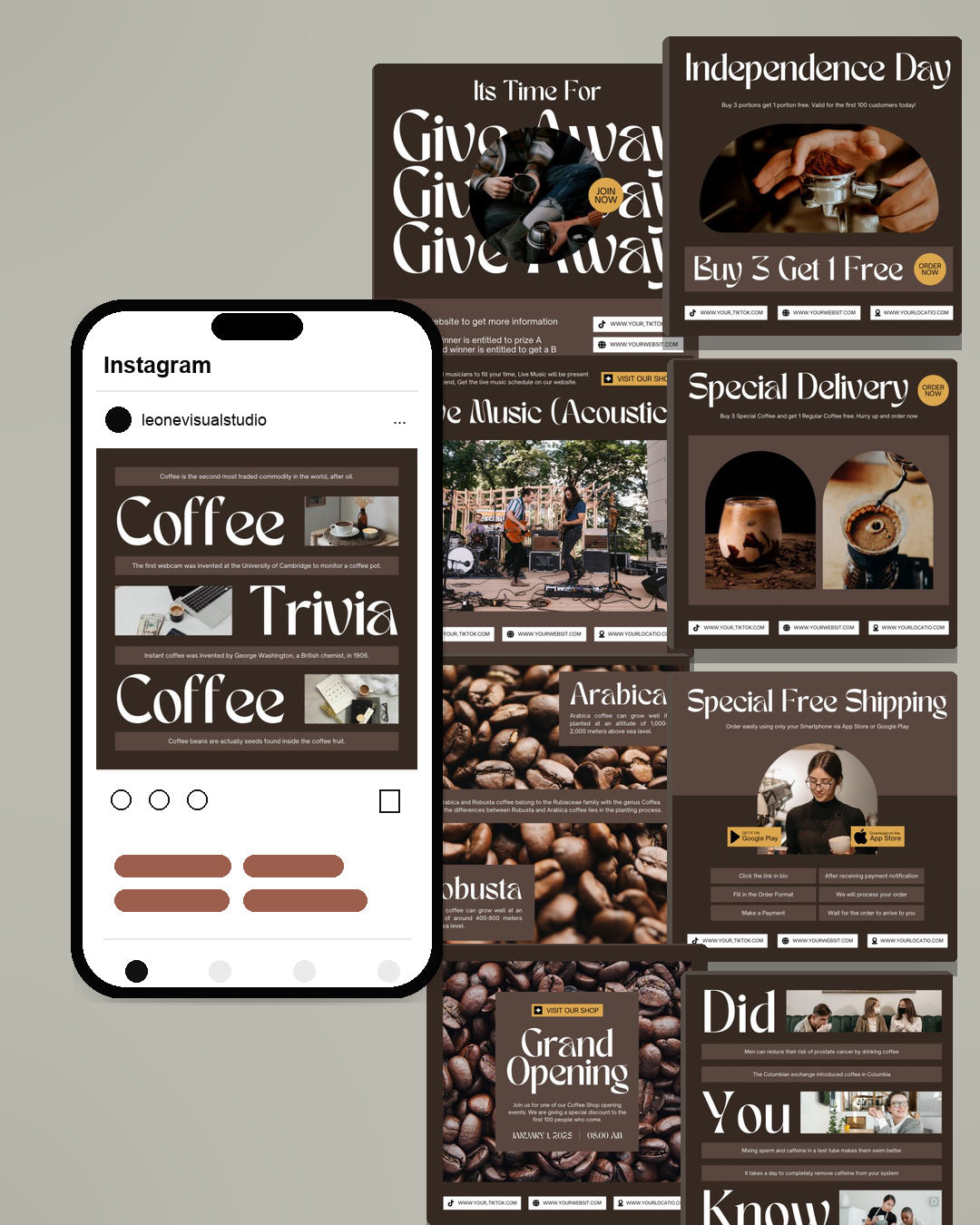 Coffee Shop Canva Social Media Template - Brown #3